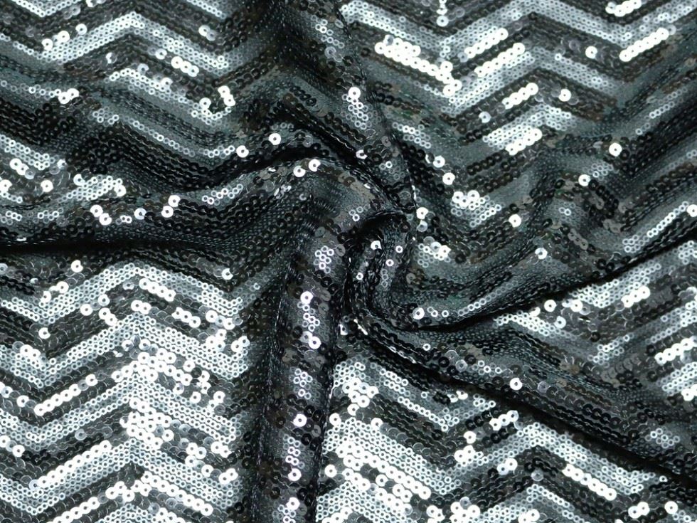Black & Grey Deadstock Sequin Stretch Knit Fabric