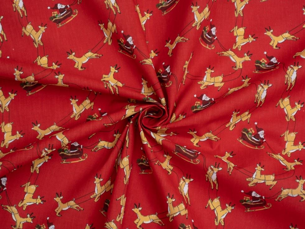Red Printed Polycotton Fabric