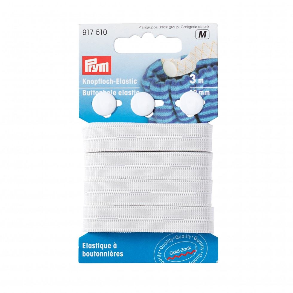 Prym Buttonhole Elastic & Buttons White
 