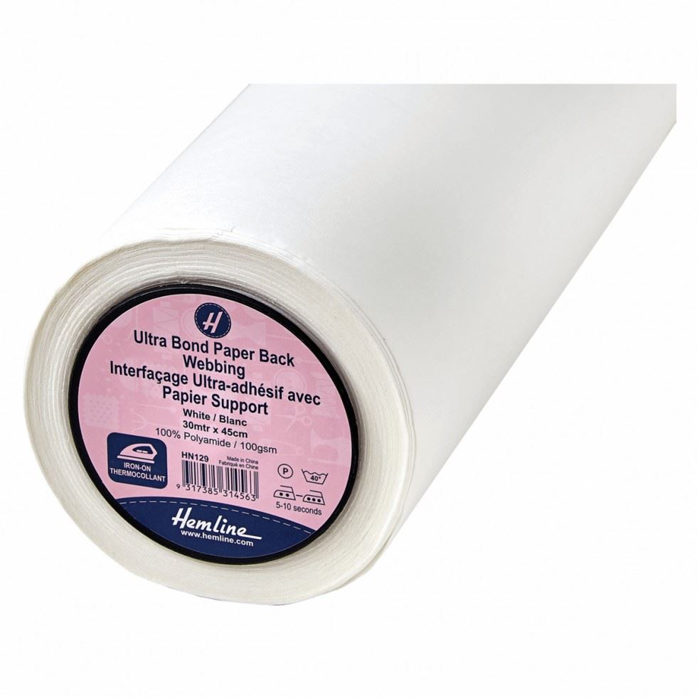 Hemline White Paper Backed Iron On Webbing