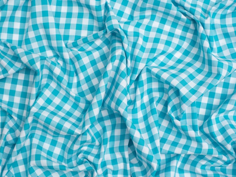 Minerva Core Range Turquoise 3/8 Inch Gingham Check Yarn Dyed Cotton Chambray Fabric