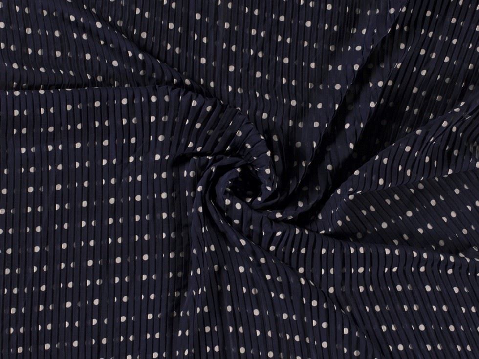 Navy Pleated Chiffon Plisse Fabric