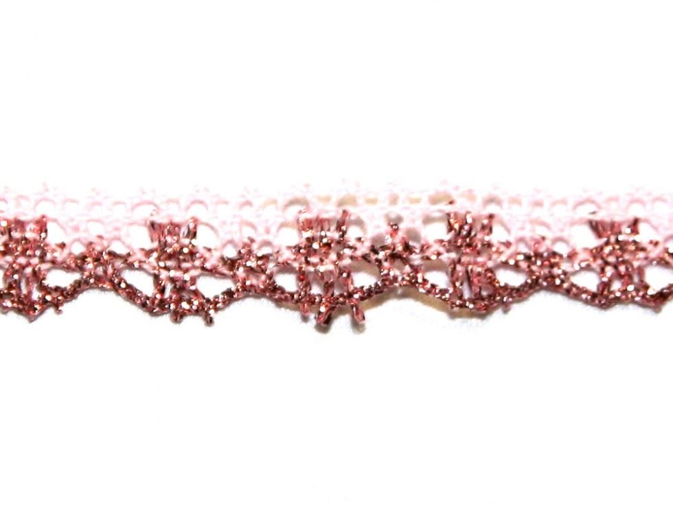 Essential Trimmings Pink Metallic Lace Trim