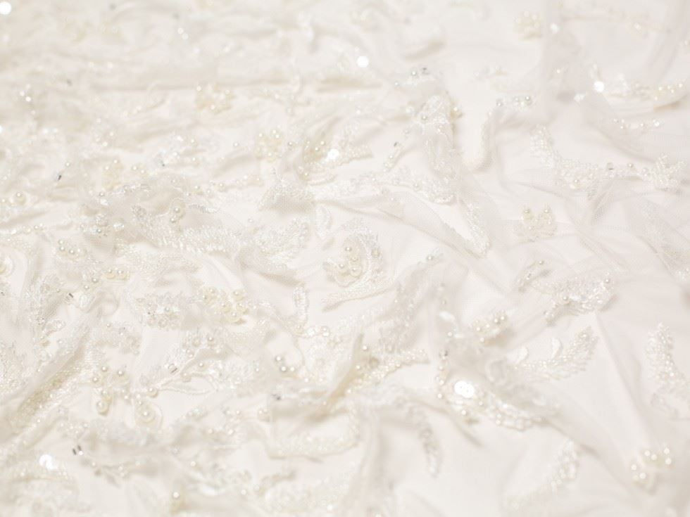 Minerva Core Range Paula Beaded Lace Fabric Ivory