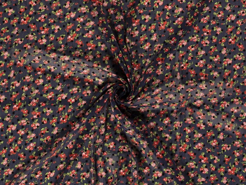 Sheer Chiffon Fabric Red on Black
 