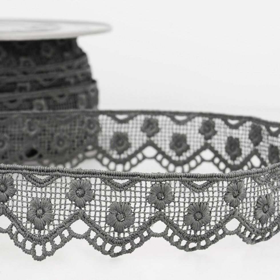 Stephanoise Guipure Lace Trim Dark Grey