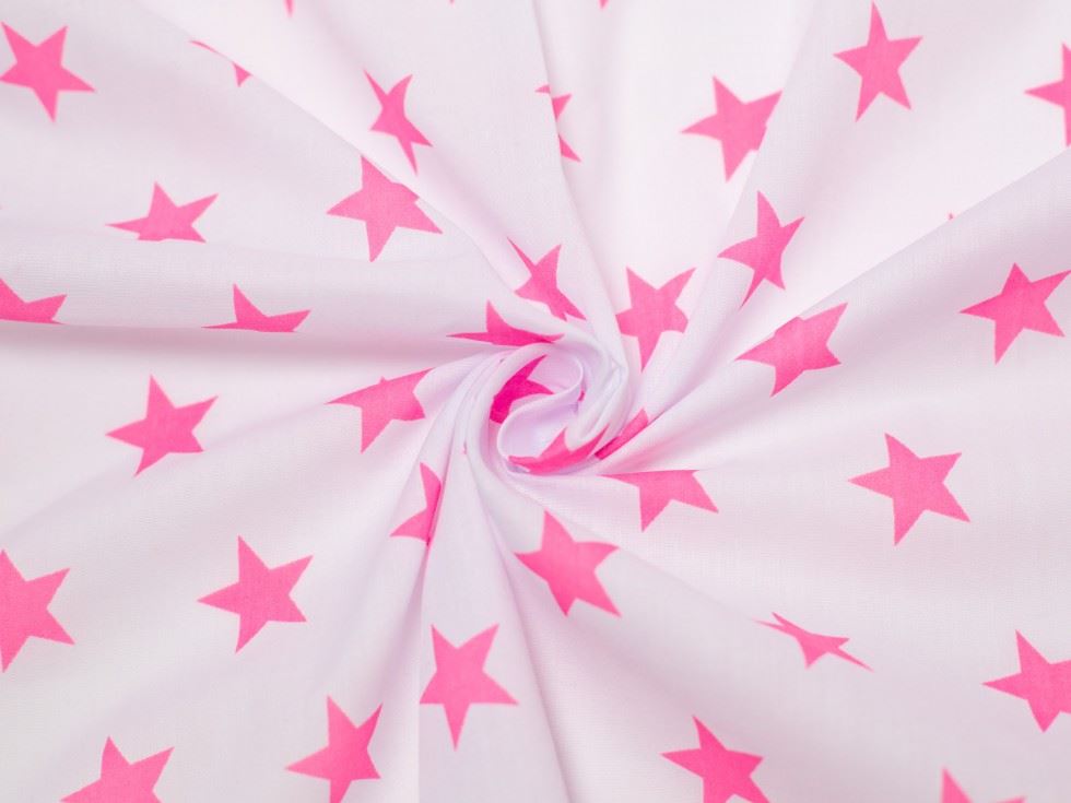 Minerva Core Range White & Bright Pink Printed Polycotton Fabric