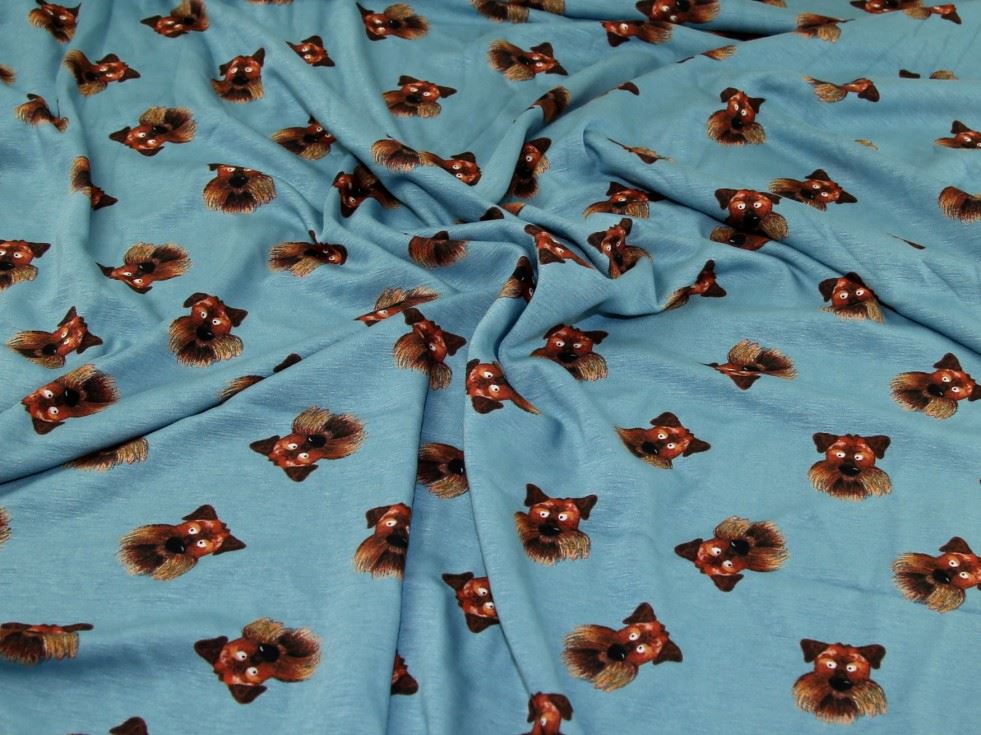 Turquoise Deadstock Fur Back Sweatshirt Stretch Knit Fabric