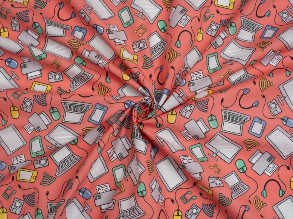 Printed Polycotton Fabric Coral
 