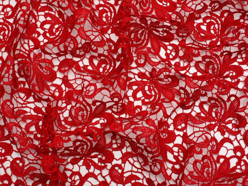 Minerva Core Range Red Heavy Guipure Lace Fabric