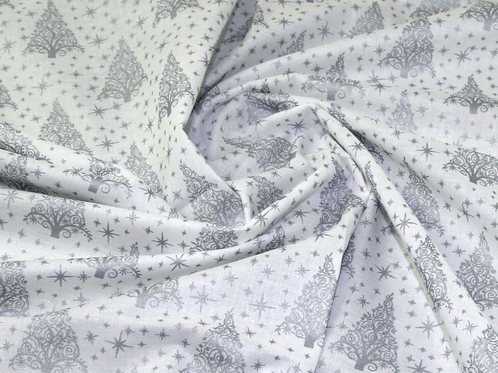 Deadstock 100% Cotton Fabric Silver on White
 