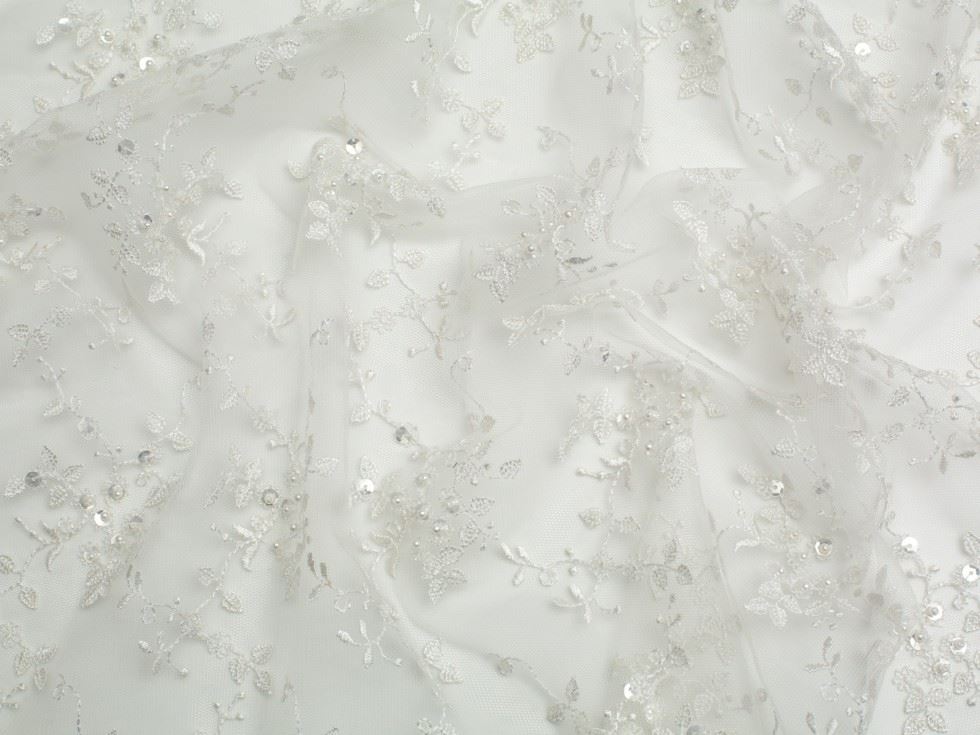 Minerva Core Range Ivory Beaded Embroidered Tulle Lace Fabric