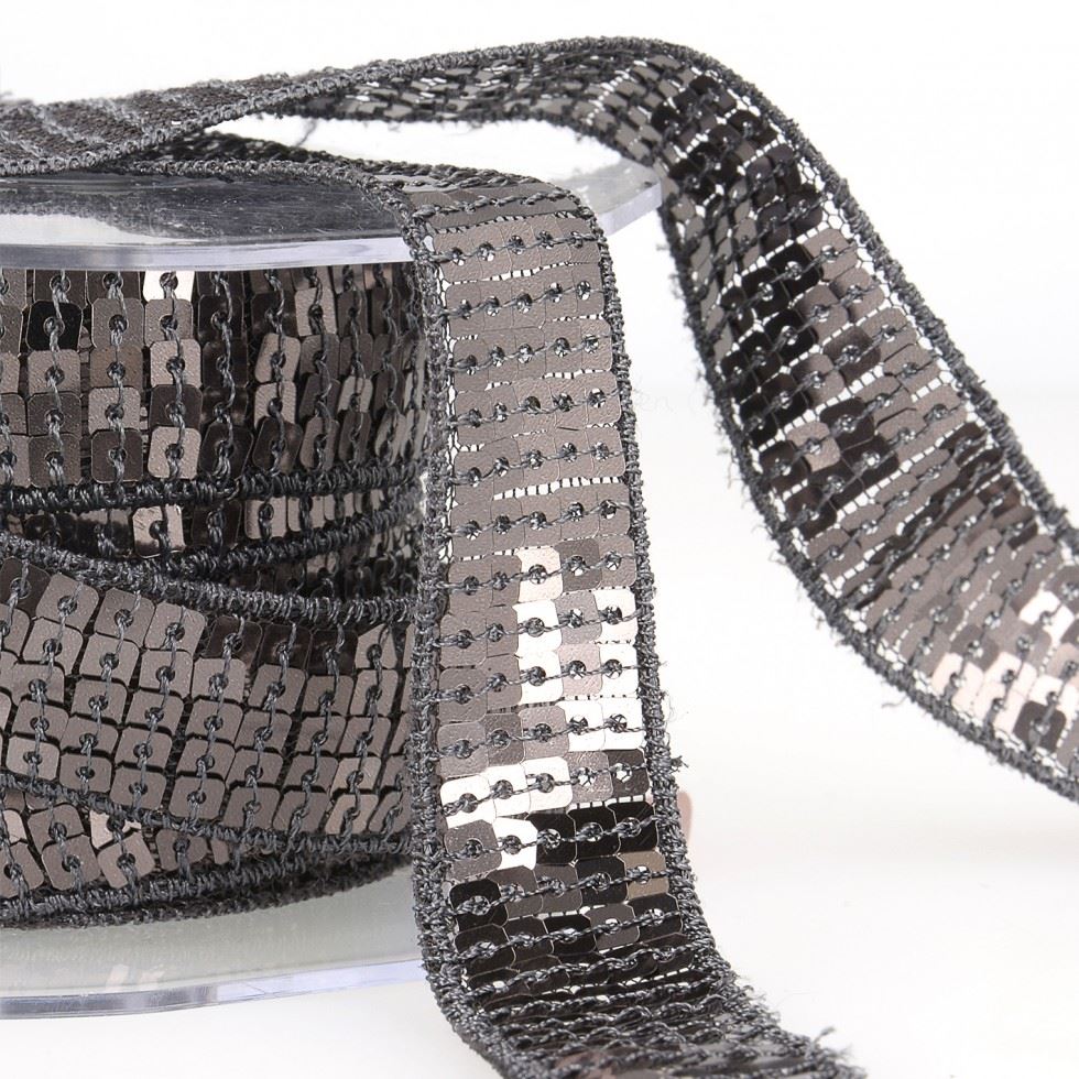 Stephanoise Sequin Trim Grey Black
 