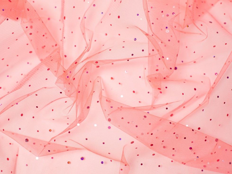 Minerva Core Range Coral Sequin Tulle Net Fabric