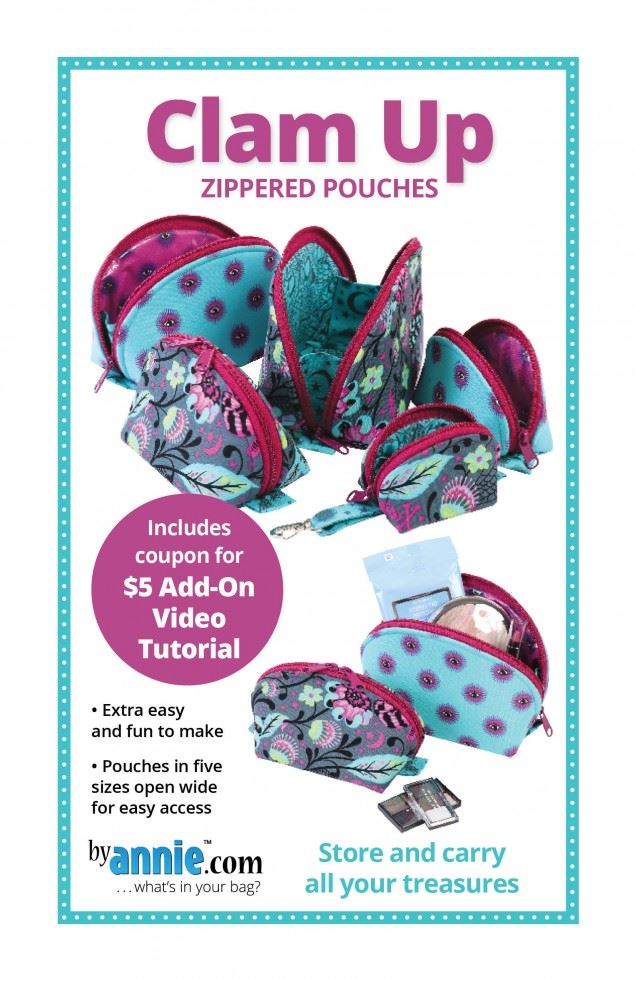 By Annie Sewing Pattern Clam Up Zippered Pouches