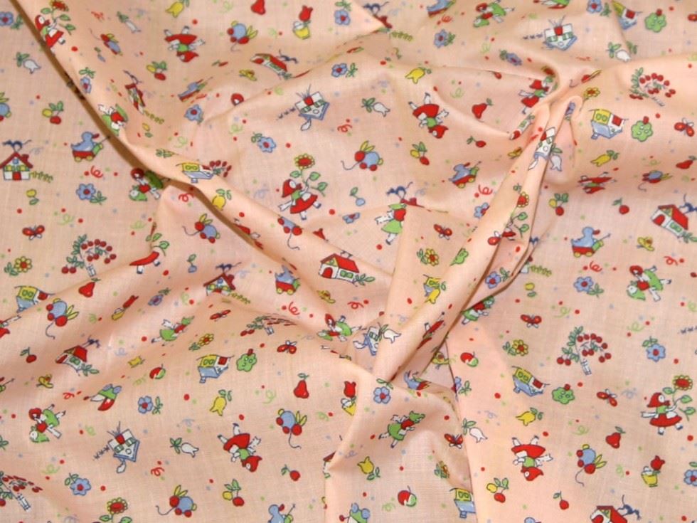 Peach Printed Polycotton Fabric