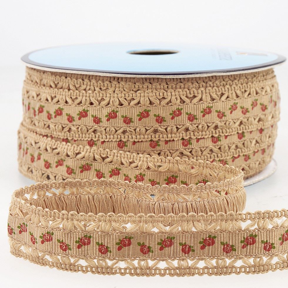 Stephanoise Floral Lace Trim Beige
