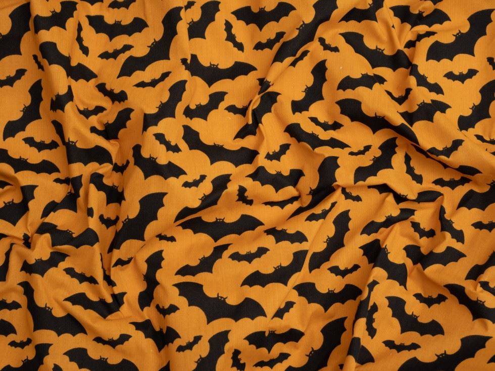 Printed Polycotton Fabric Black on Orange
 