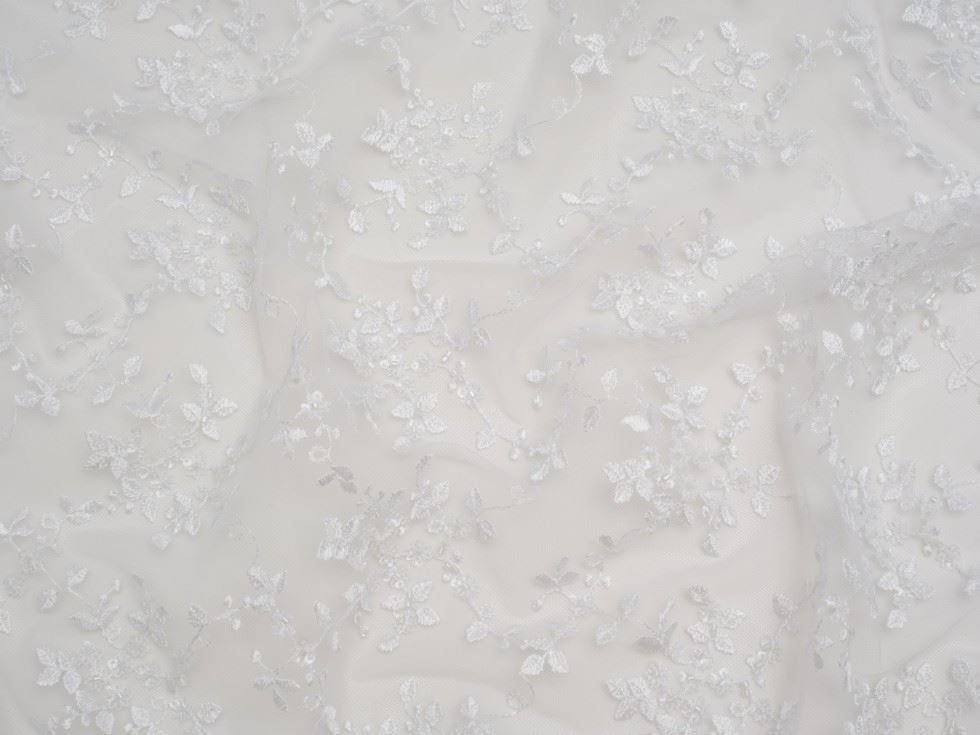 Minerva Core Range White Beaded Embroidered Tulle Lace Fabric