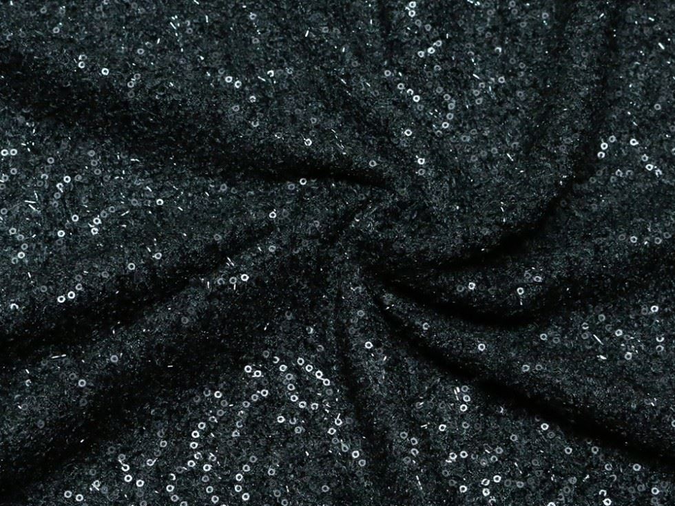 Black Deadstock Sequin Tweed Coating Fabric