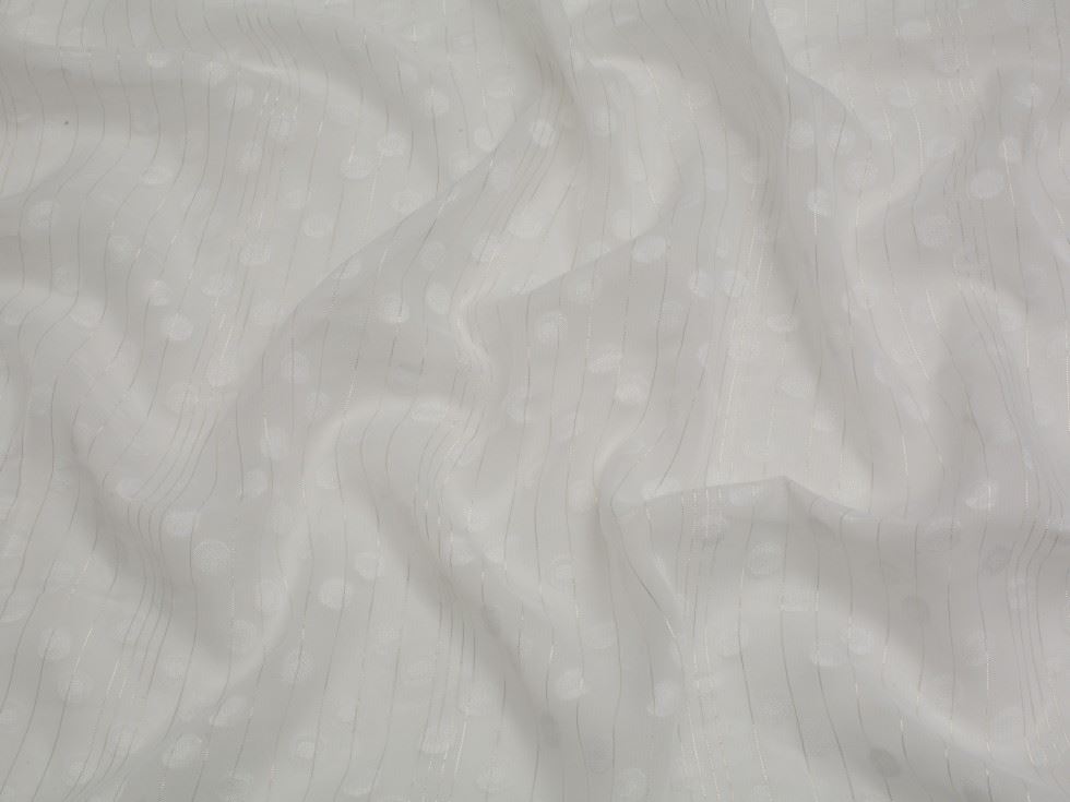 Minerva Core Range Lurex Chiffon Dobby Fabric Ivory & Silver
 
