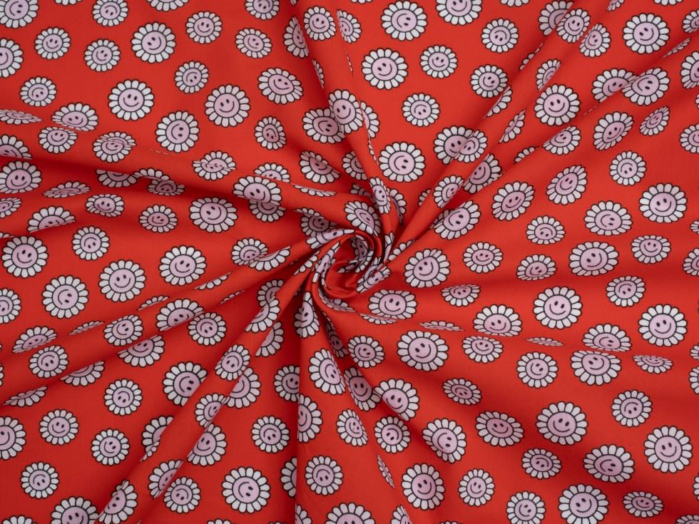 Red Printed Polycotton Fabric