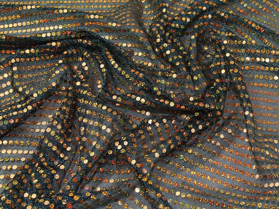 Gold Holo On Teal Deadstock Sequin Stretch Knit Fabric