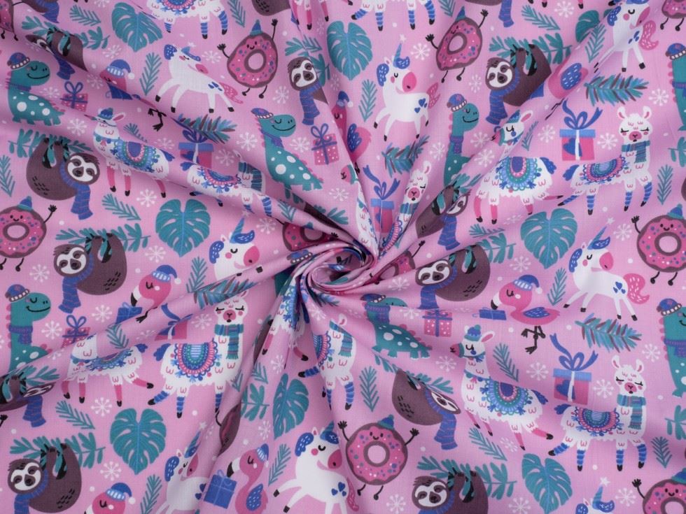 Pink Printed Polycotton Fabric