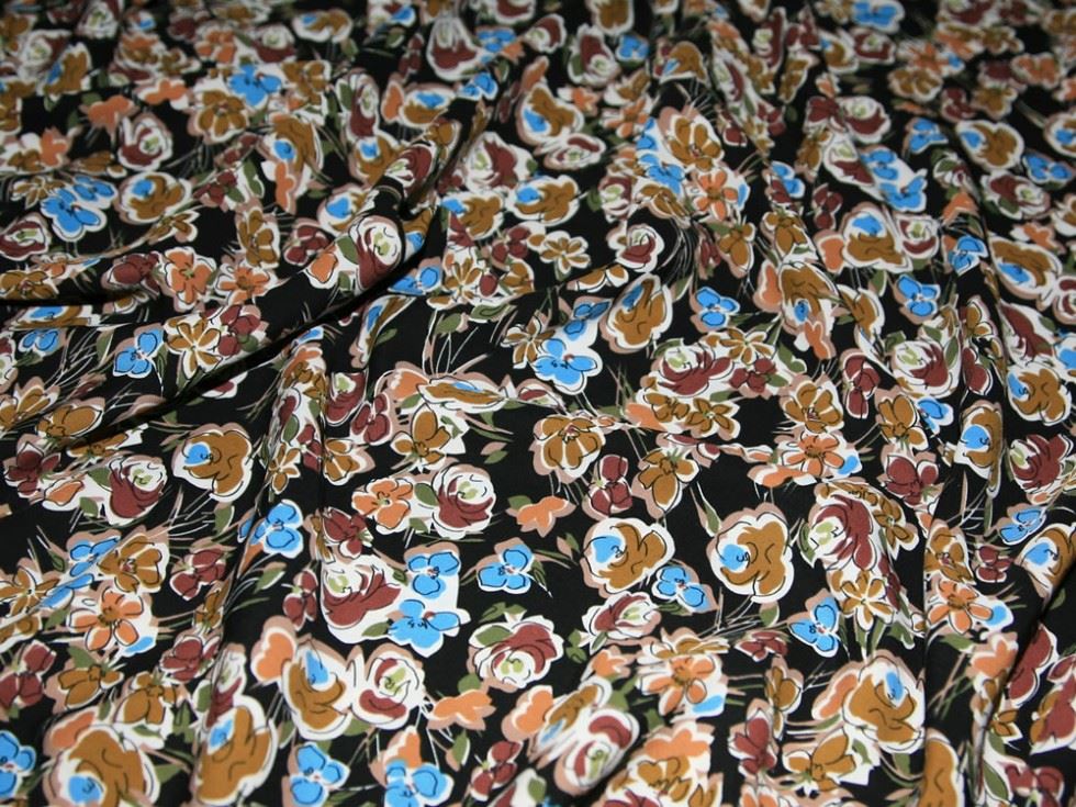 Soft Polyester Crepe Fabric Black/Brown/Turquoise
 