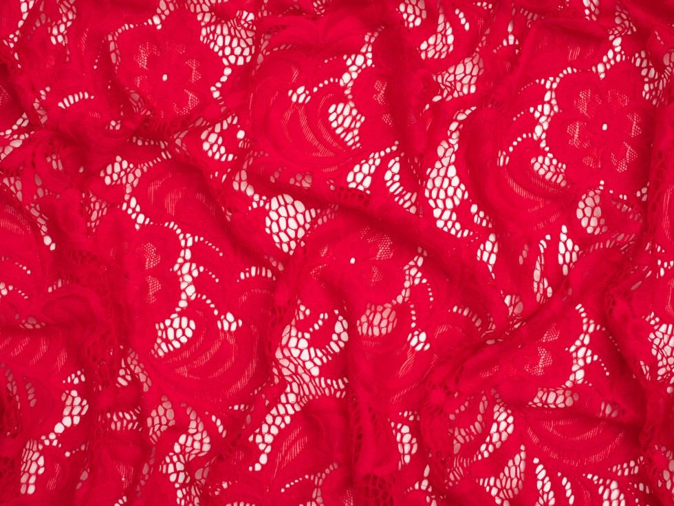 Minerva Core Range Scallop Edge Stretch Lace Fabric Red
 