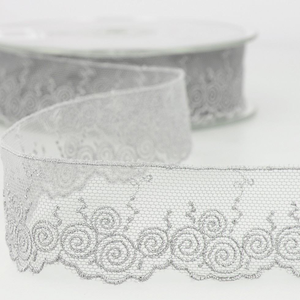 Stephanoise Valenciennes Lace Trim Light Grey