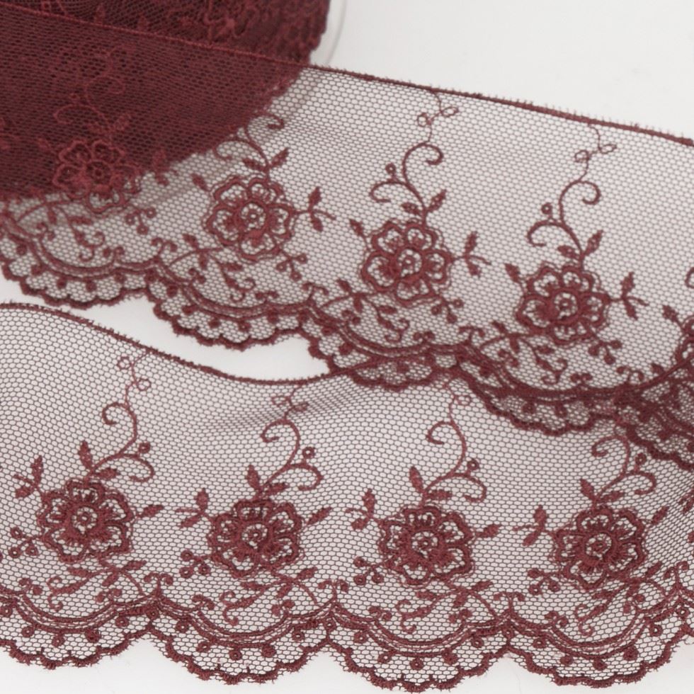 Stephanoise Valenciennes Lace Trim Burgundy
 