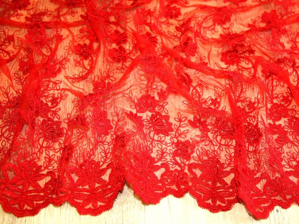 Red Deadstock Heavy Guipure Lace Fabric