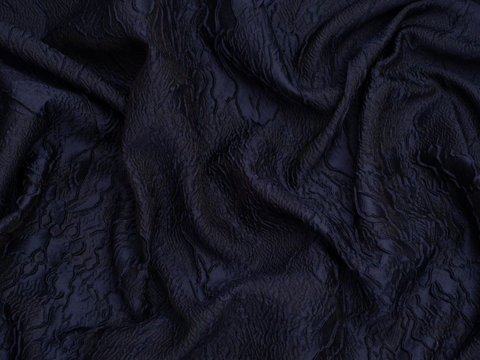 Minerva Core Range Olivia Textured Woven Brocade Fabric Navy Blue