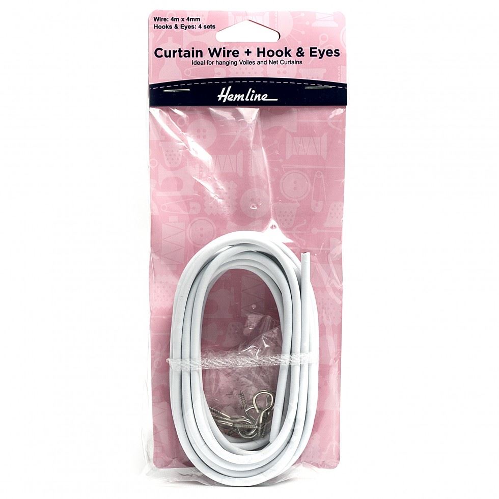 Hemline Curtain Wire with Hooks & Eyes