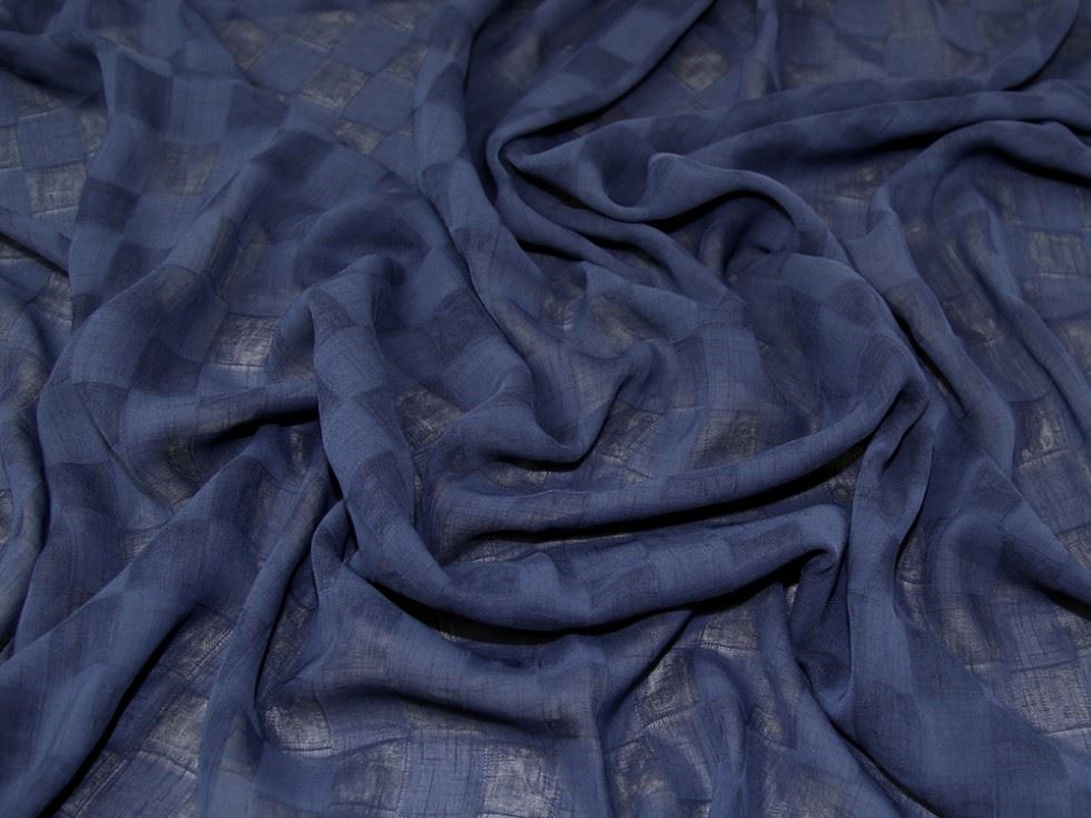 Navy Blue Deadstock Squares Voile Fabric