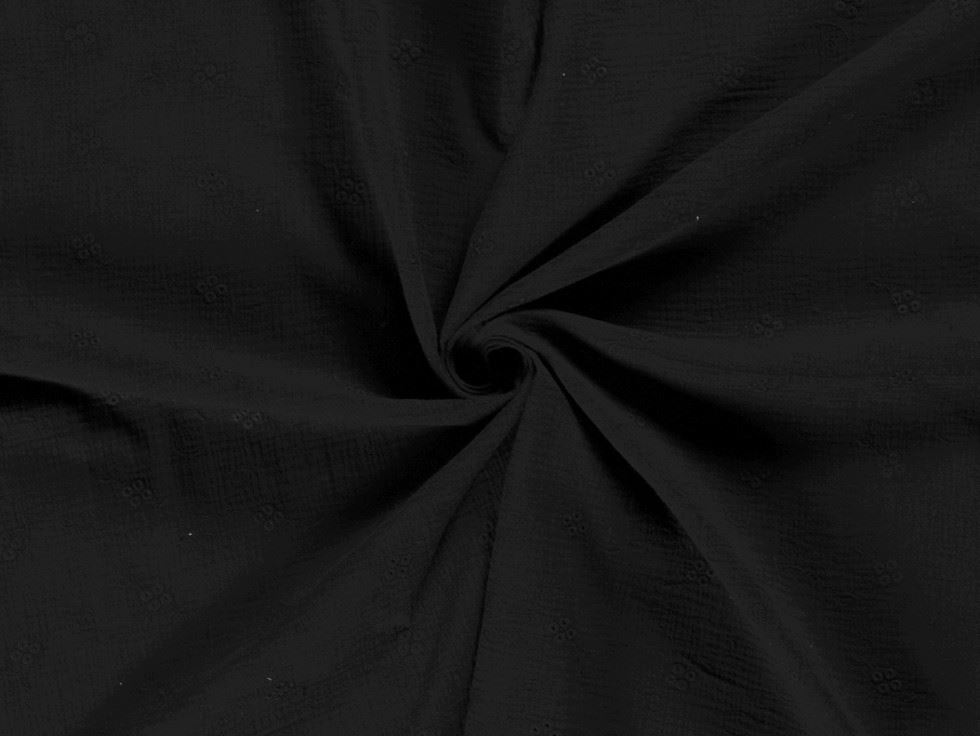 Embroidered Crinkle Textured Cotton Fabric Black
 