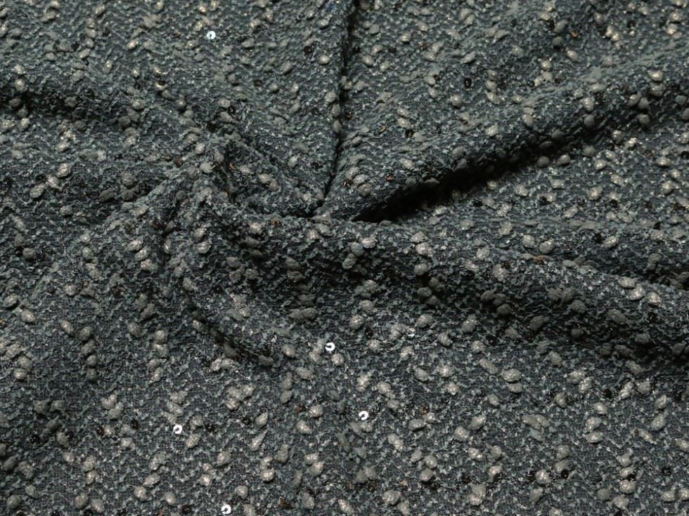 Grey Deadstock Sequin Textured Stretch Knit Fabric
