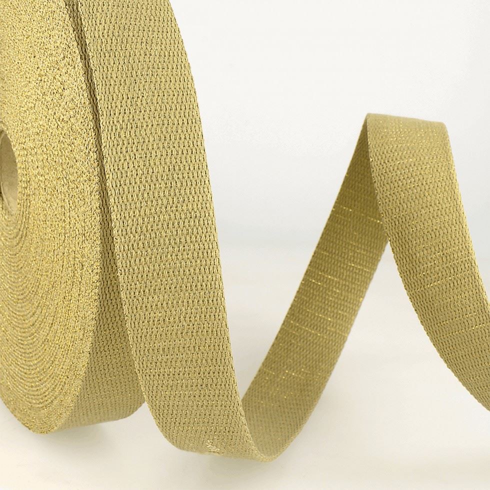 Stephanoise Metallic Sparkle Webbing Tape Beige