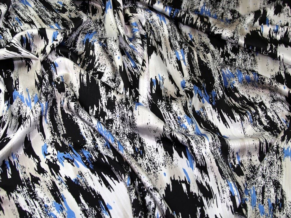 Blue Deadstock Crinkle Satin Fabric