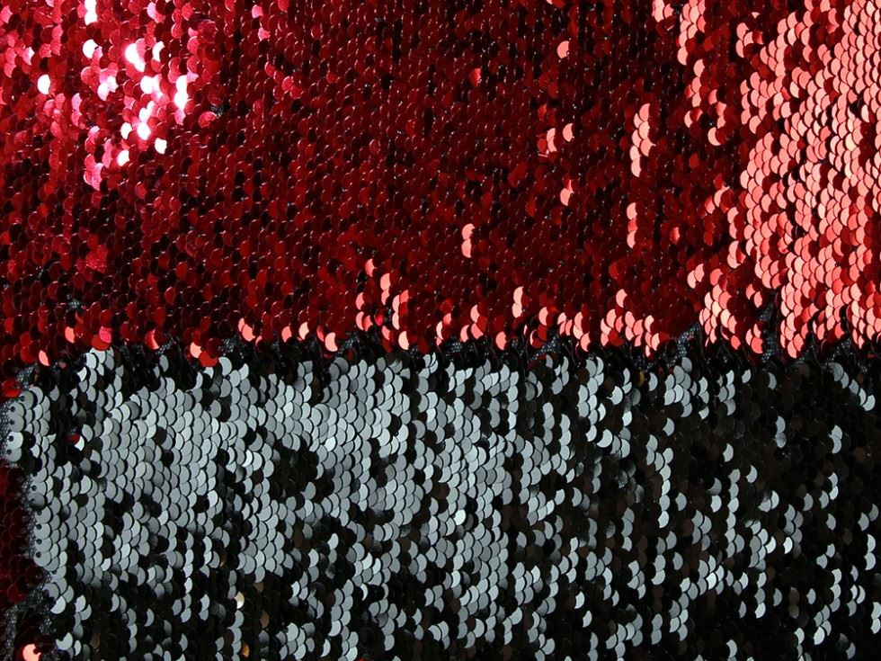 Black & Red Deadstock Reversible Flip Sequin Mesh Fabric