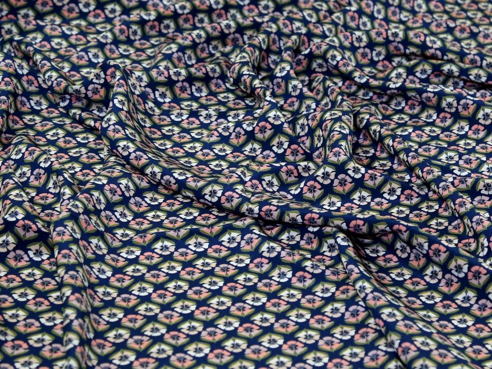 Liberty London Deep Blue Miranda Skye Kensington Silk Crepe De Chine Fabric