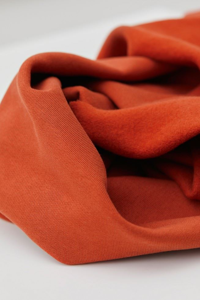 Mind The Maker Pumpkin Organic Fleece Back Sweatshirt Stretch Knit Fabric