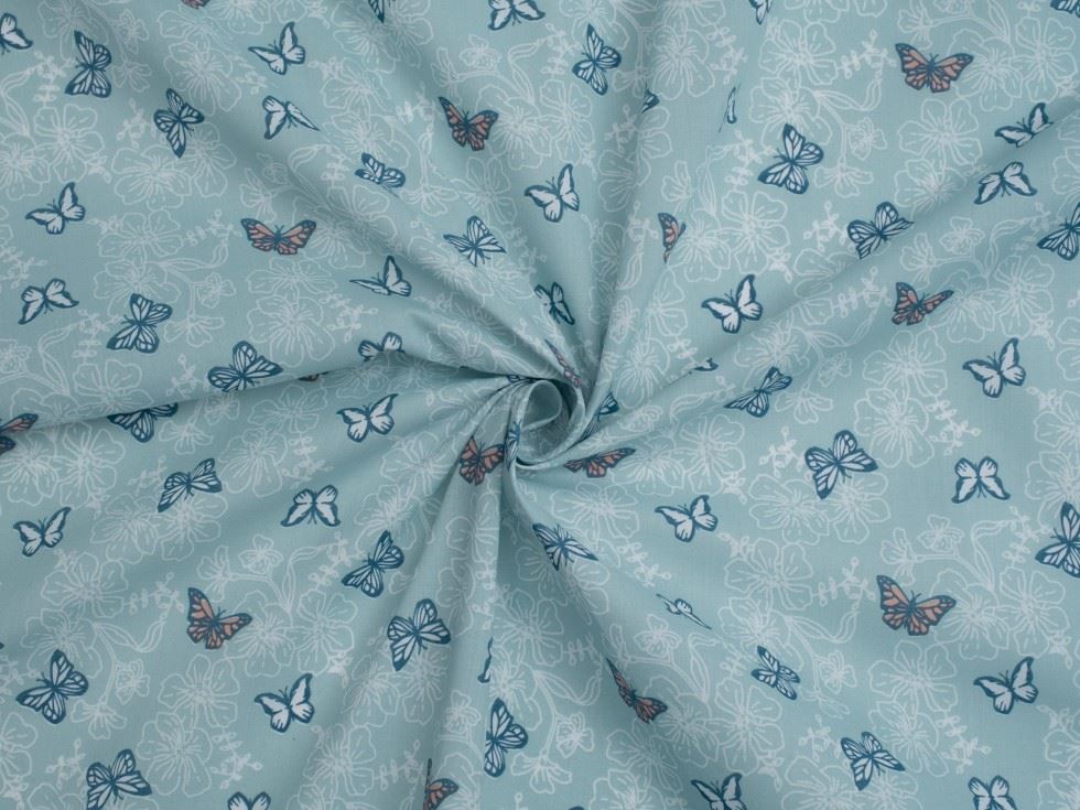 Blue Printed Polycotton Fabric