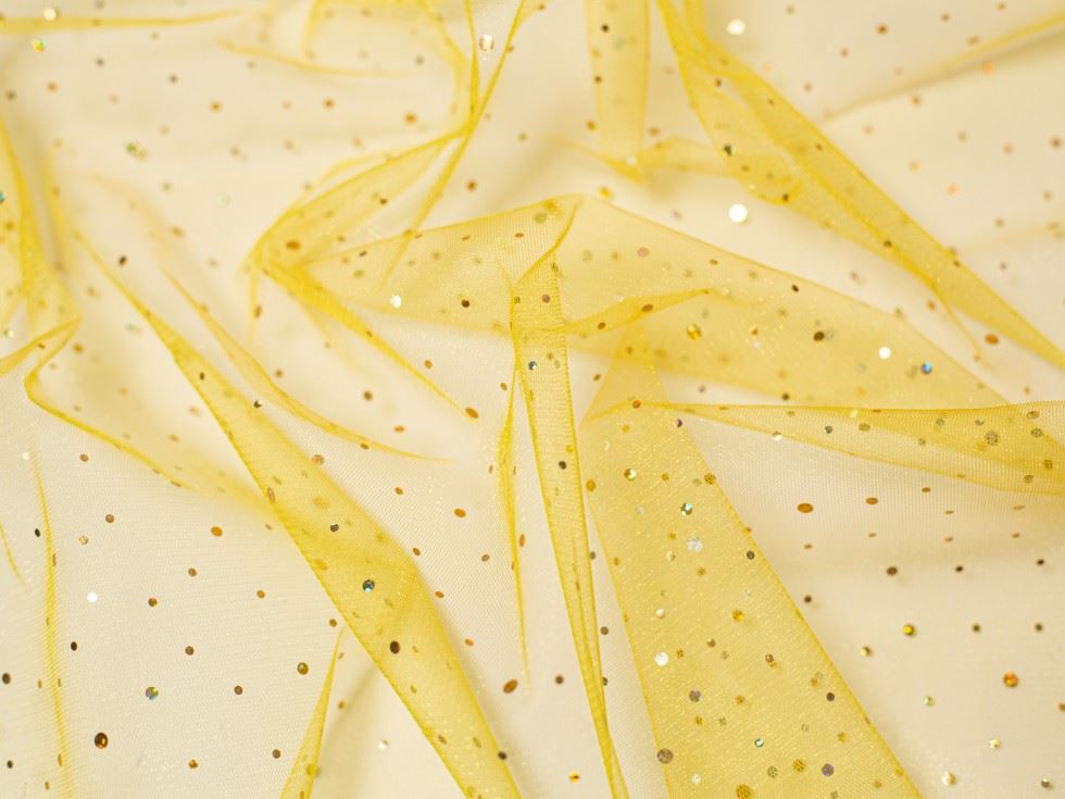 Minerva Core Range Mango Sequin Tulle Net Fabric