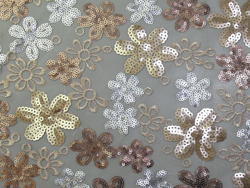 Dorris Sequin Mesh Fabric Gold & Ivory
 