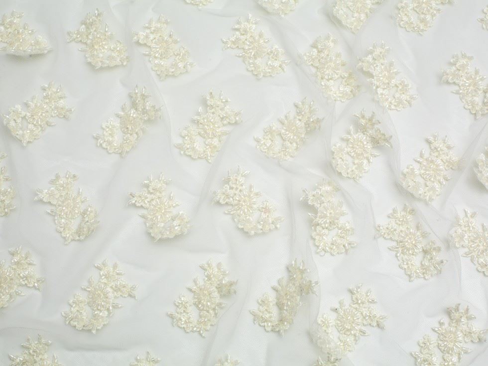 Minerva Core Range Ivory Beaded Embroidered Tulle Lace Fabric