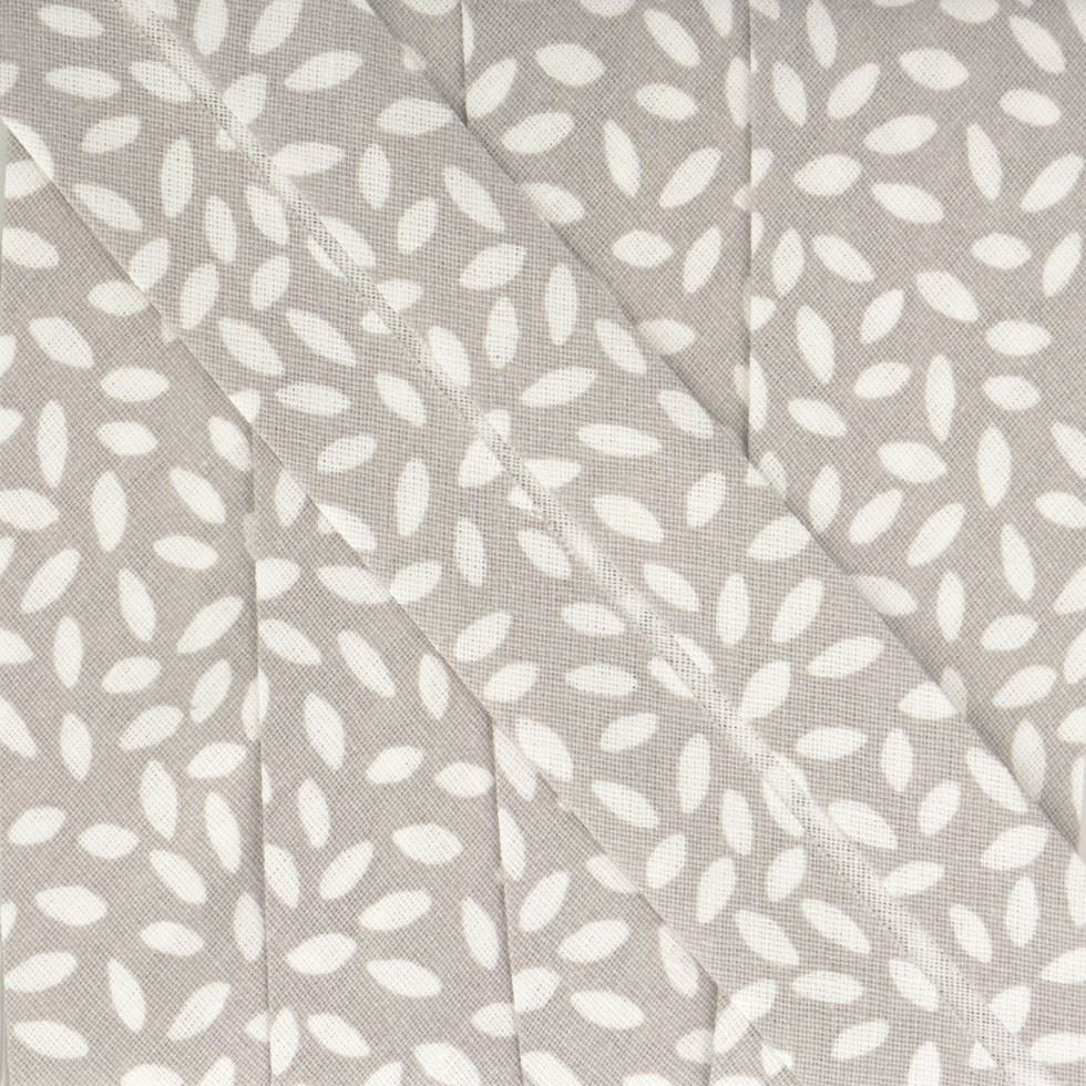 Stephanoise Leaves Bias Binding Tape Light Grey
 