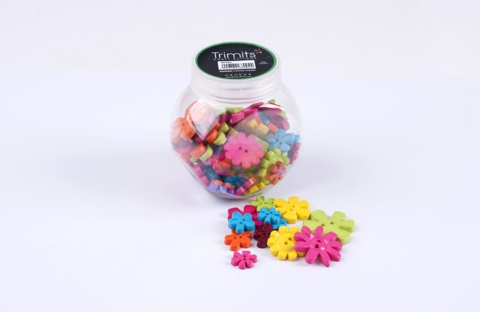Trimits Assorted Flowers Jar Of Buttons