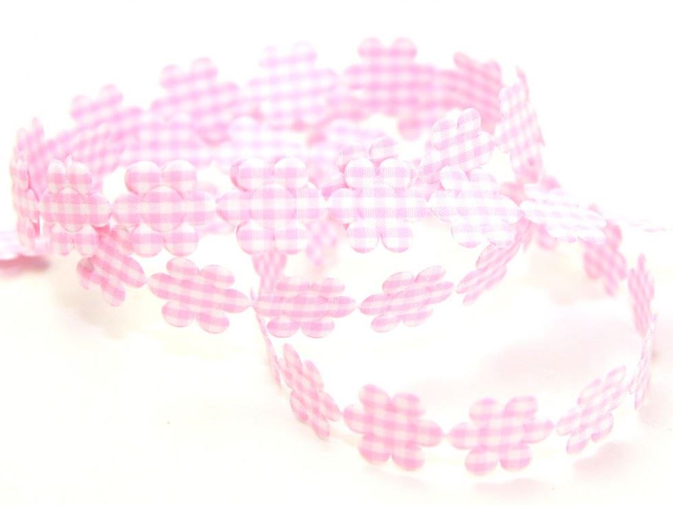 Pink Gingham Flower Garland Trim